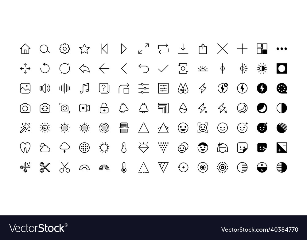 Thin line image editing icons vector image Thin line image editing icons