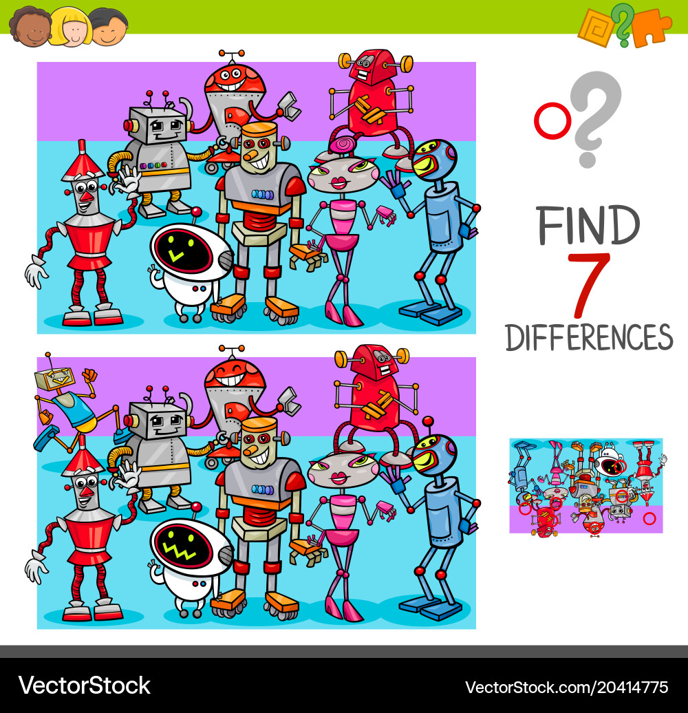 Find differences with robot characters Royalty Free Vector