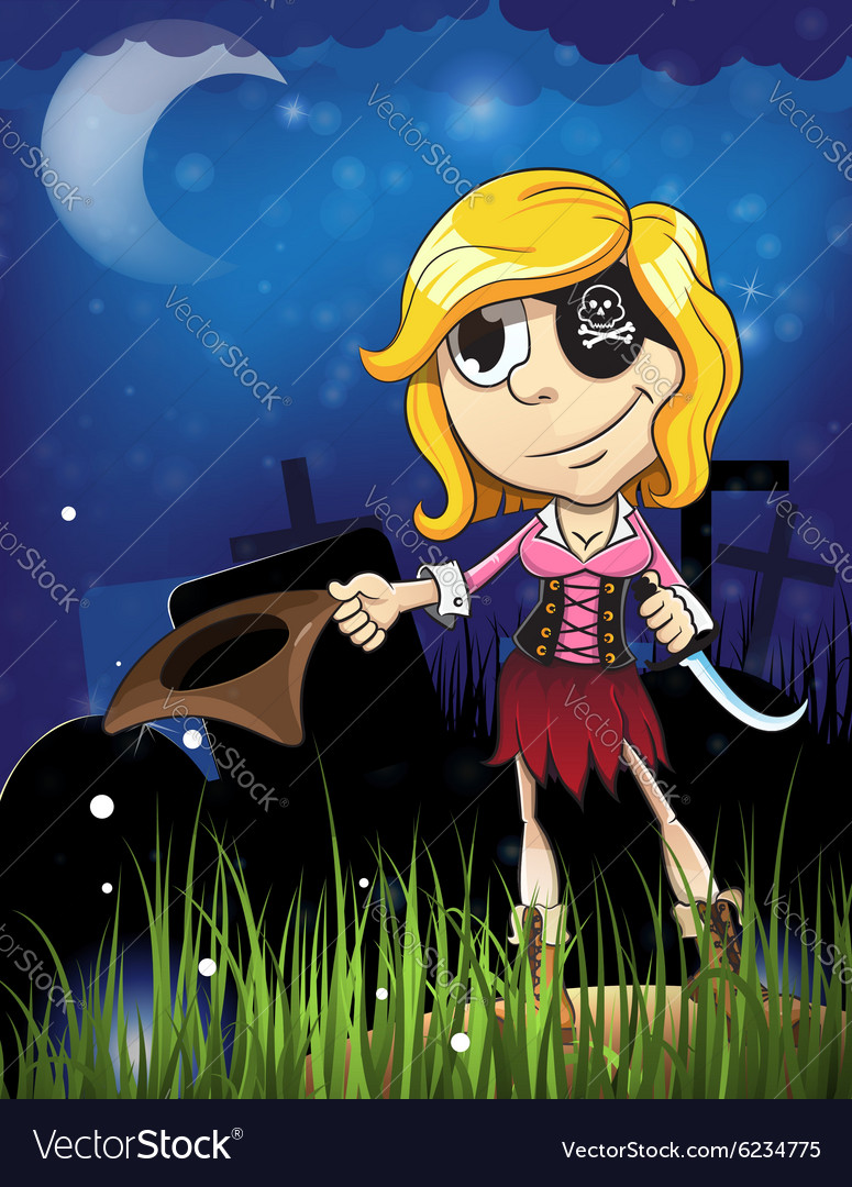 Halloween pirate girl in the cemetery