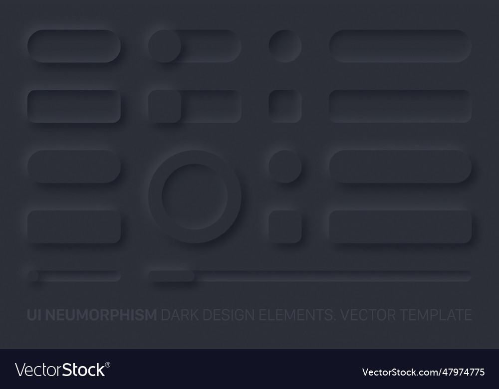Neumorphic app dark ui design elements set
