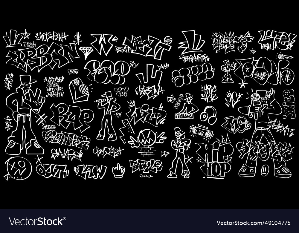 Rap Graffiti Lettering Doodles Set Royalty Free Vector Image