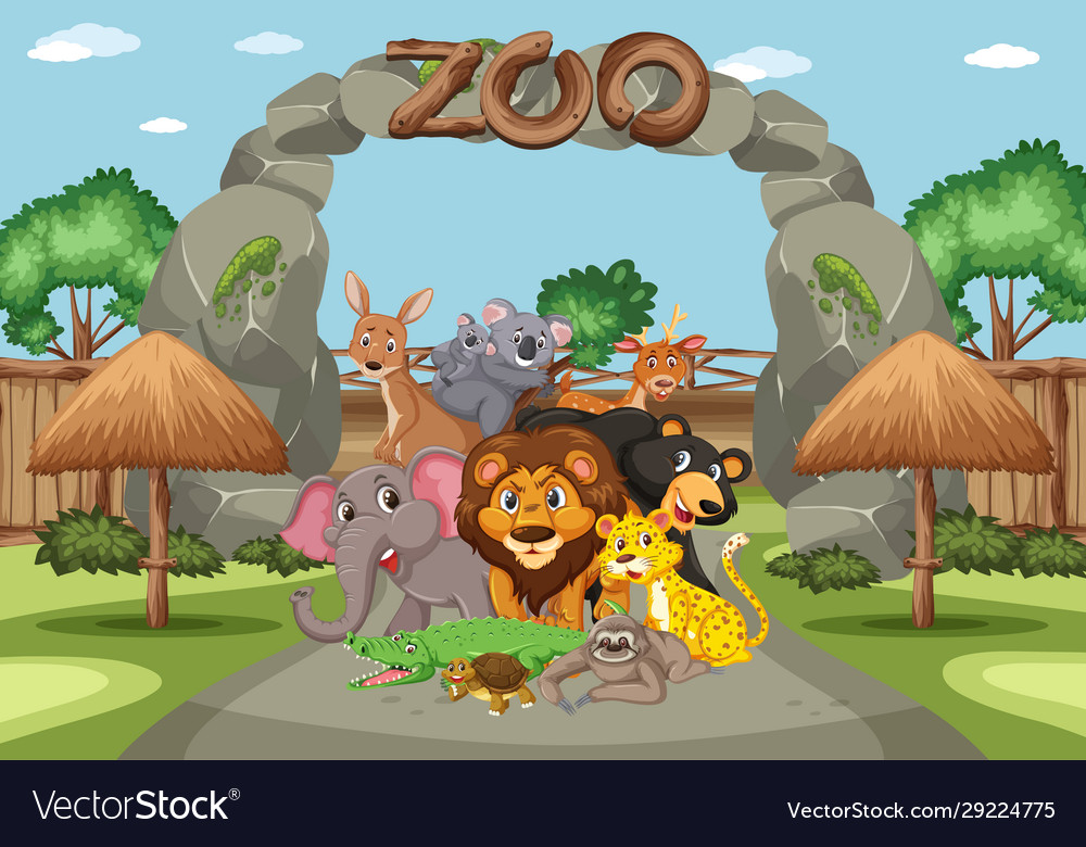 Scene with wild animals in zoo at day time Vector Image