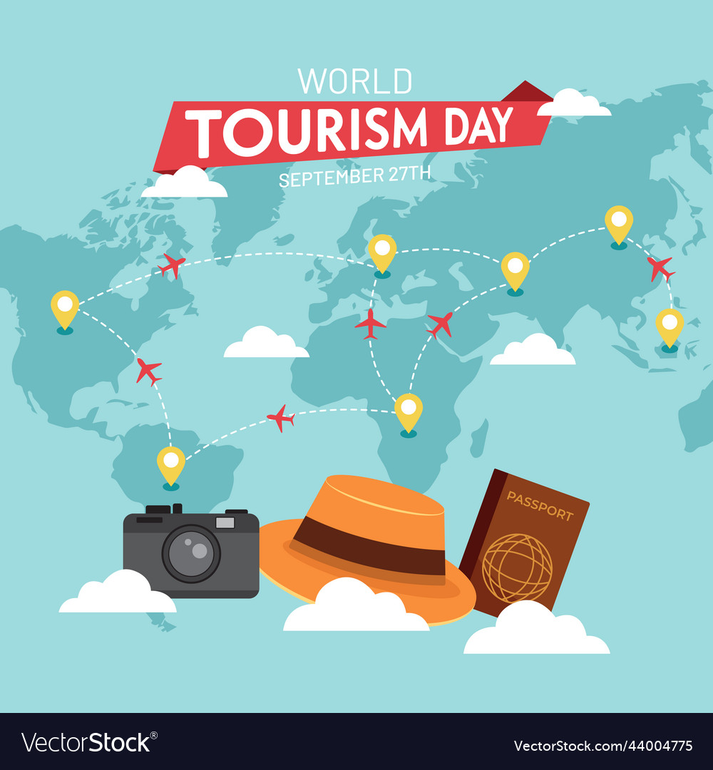 World tourism day september 27th with travel maps