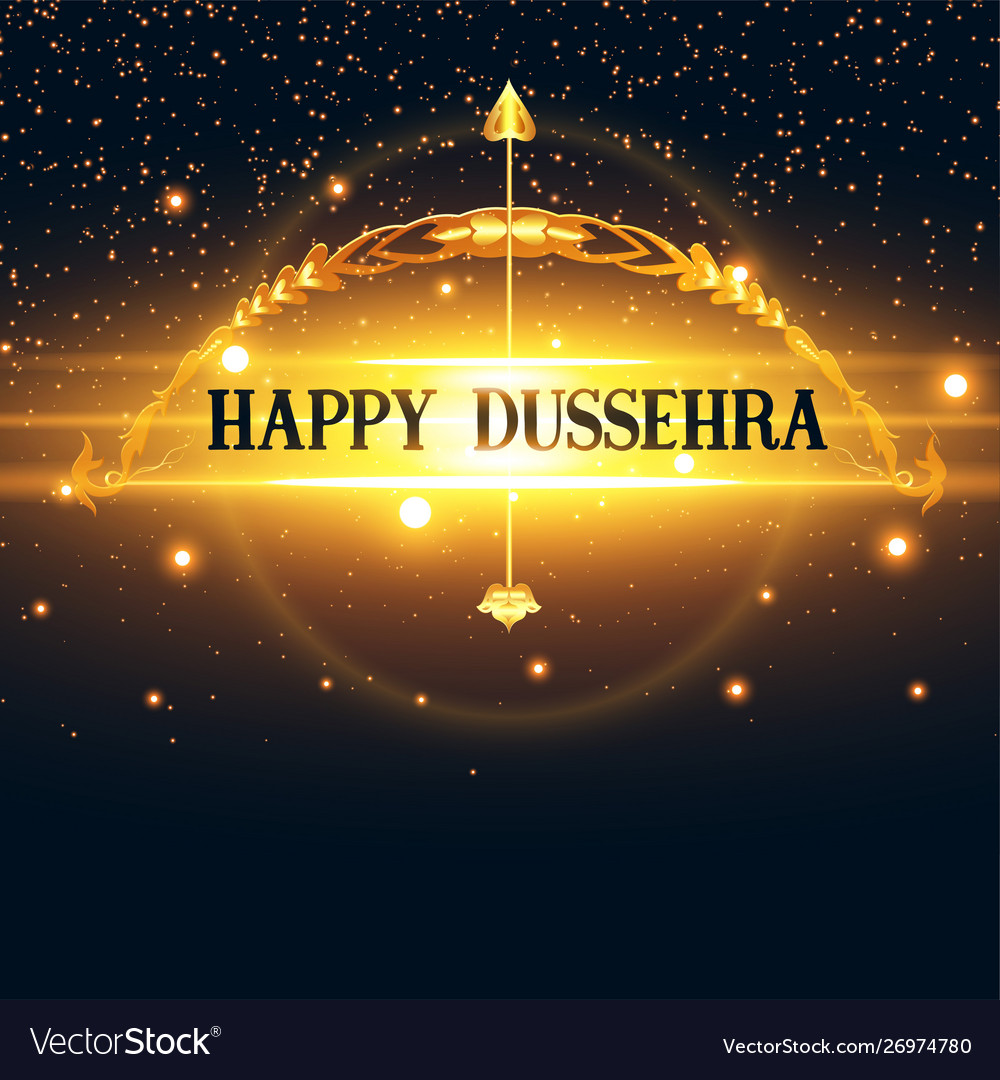 Bow and arrow with golden lights happy dussehra Vector Image