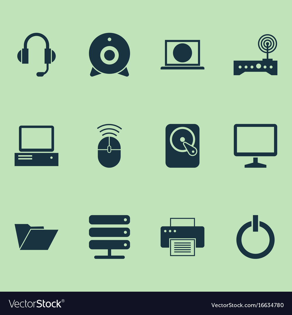 Computer icons set collection of hdd printing