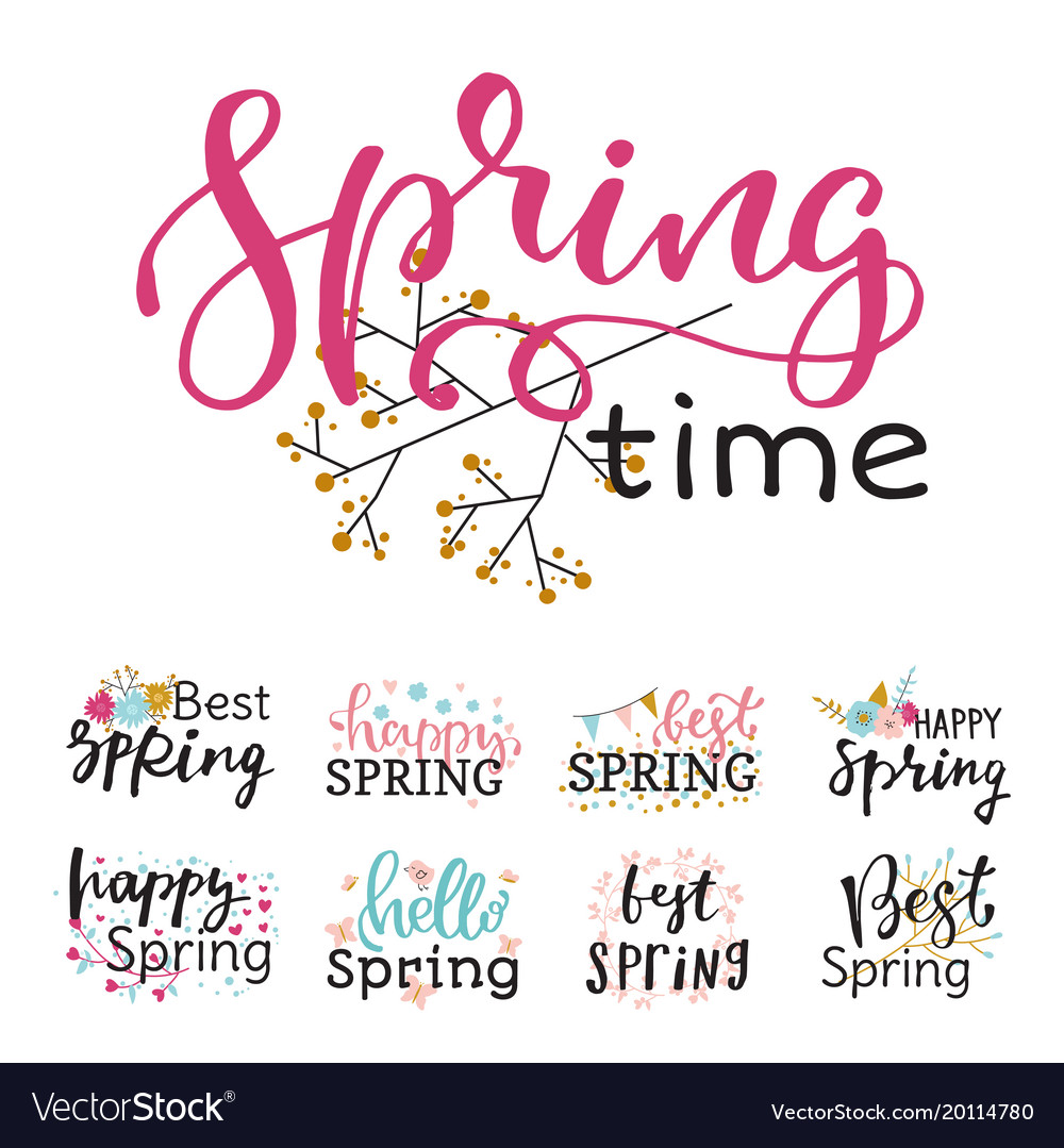 Hello spring time lettering text greeting