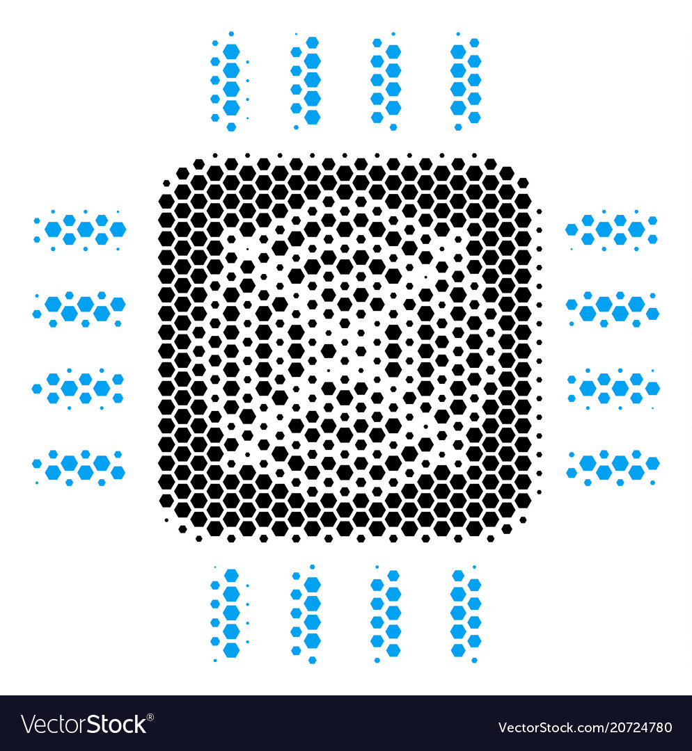 Hexagon halftone asic processor icon vector image Hexagon halftone asic processor icon
