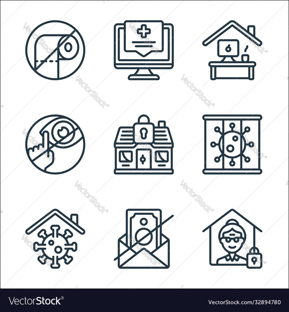 Self isolation line icons linear set quality