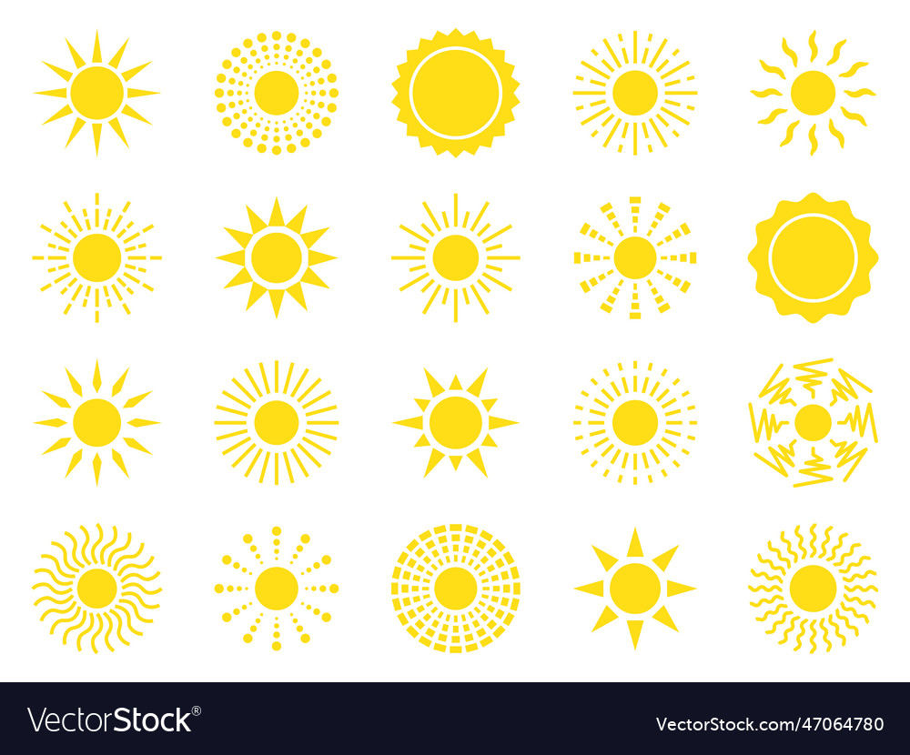 Sun icon set yellow star icons collection Vector Image