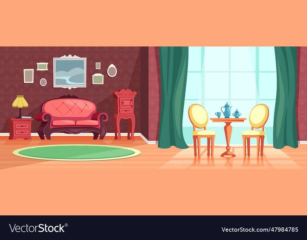 Antique wooden old fashioned room interior Vector Image