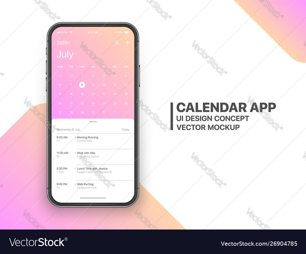 Design calendar app ui ux concept Royalty Free Vector Image
