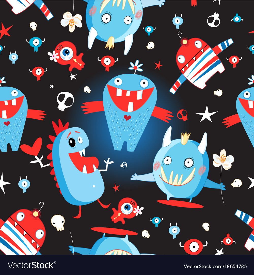 Seamless jolly pattern with monsters