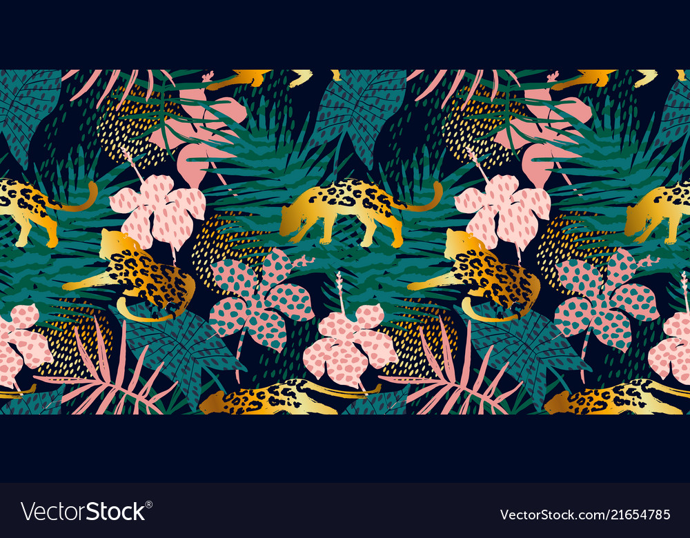 Seamless pattern with leopards and tropical vector image Seamless pattern with leopards and tropical