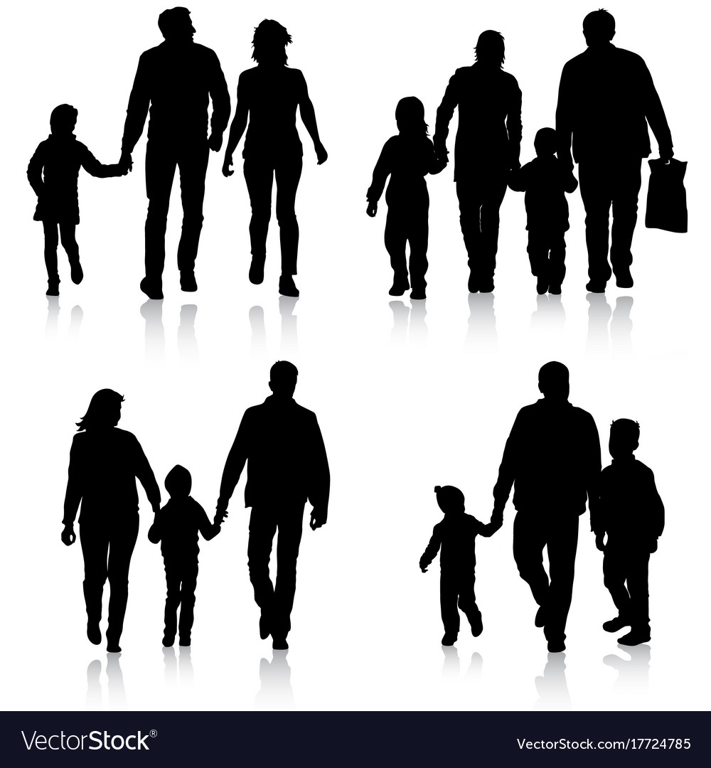 Set silhouette of happy family on a white