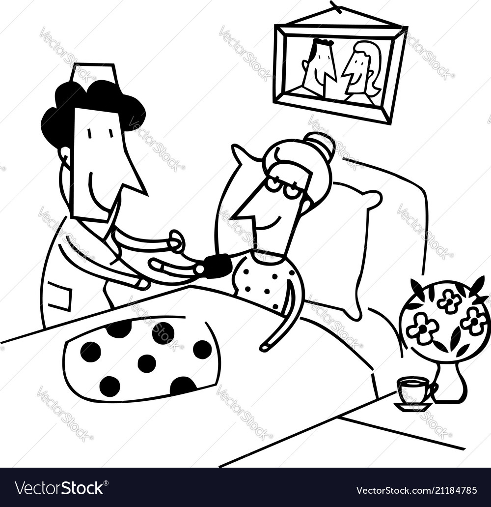 Sisters take care of grandma outlined cartoon Vector Image Sisters take care of grandma outlined cartoon Vector Image