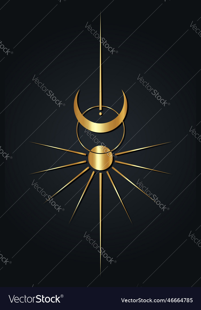 Sun and moon luxury clipart wicca golden logo Vector Image