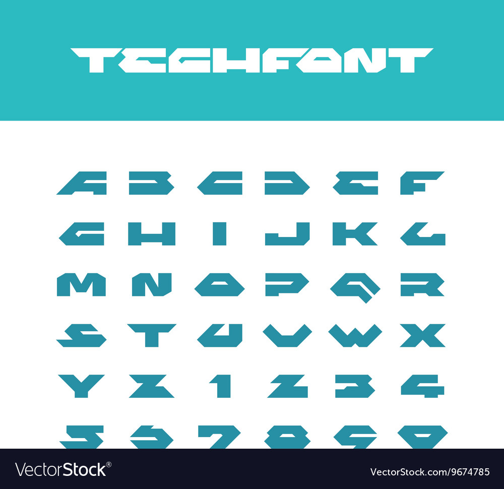 Tech font wide bold poster cornered letters