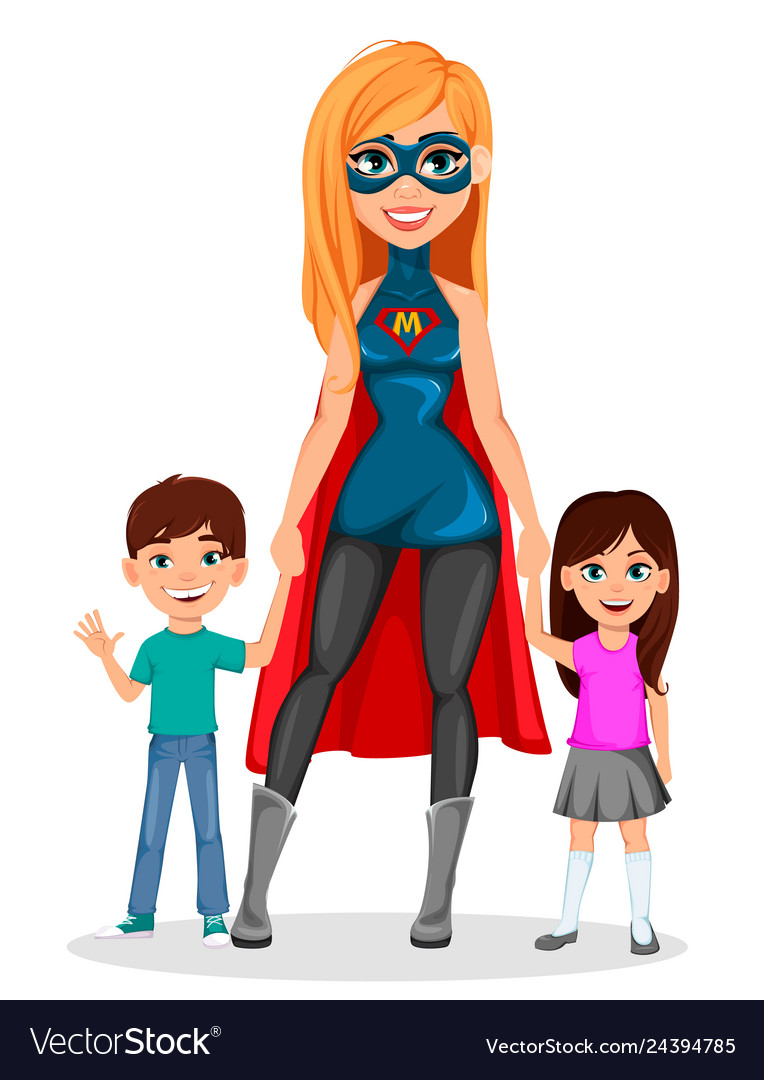 Woman in superhero costume super mother