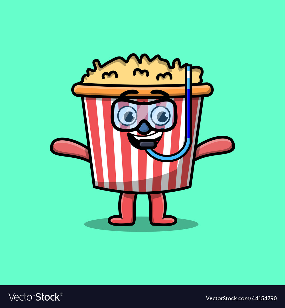 Cute cartoon popcorn diver with swimming glass Vector Image Cute cartoon popcorn diver with swimming glass Vector Image