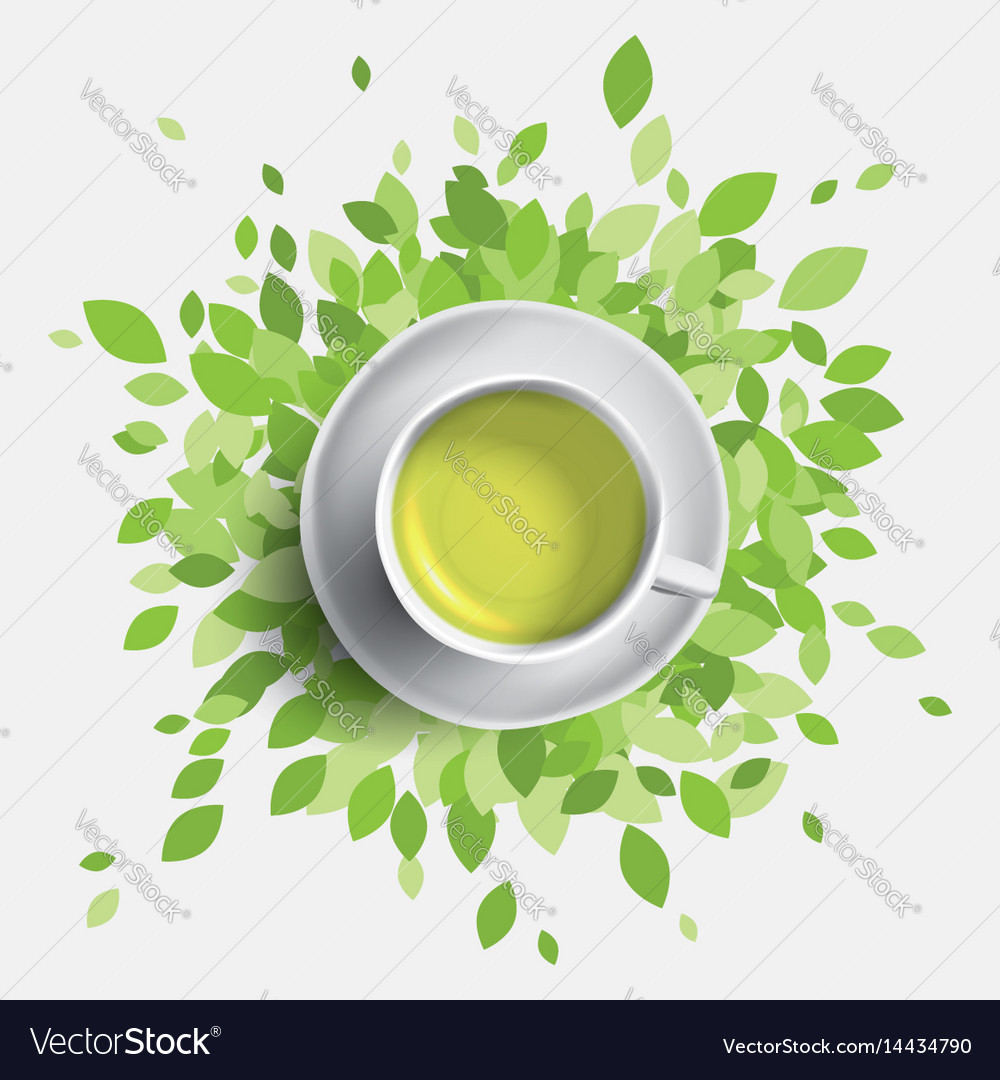 Green tea cup leaves