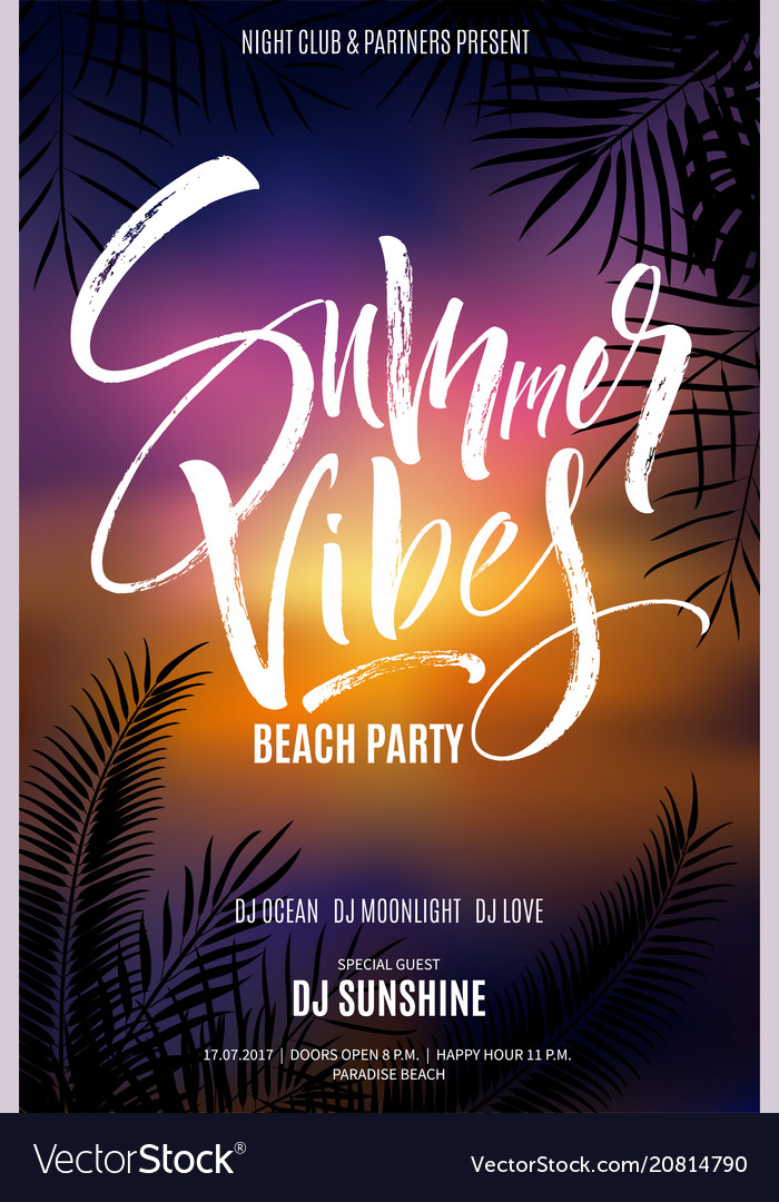 summer vibes beach party flyer royalty free vector image