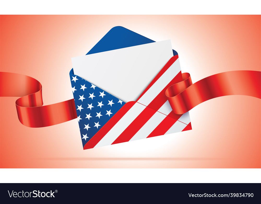 Usa flag envelope with letter and ribbon