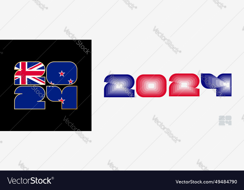 Year 2024 with flag of new zealand and in color Vector Image