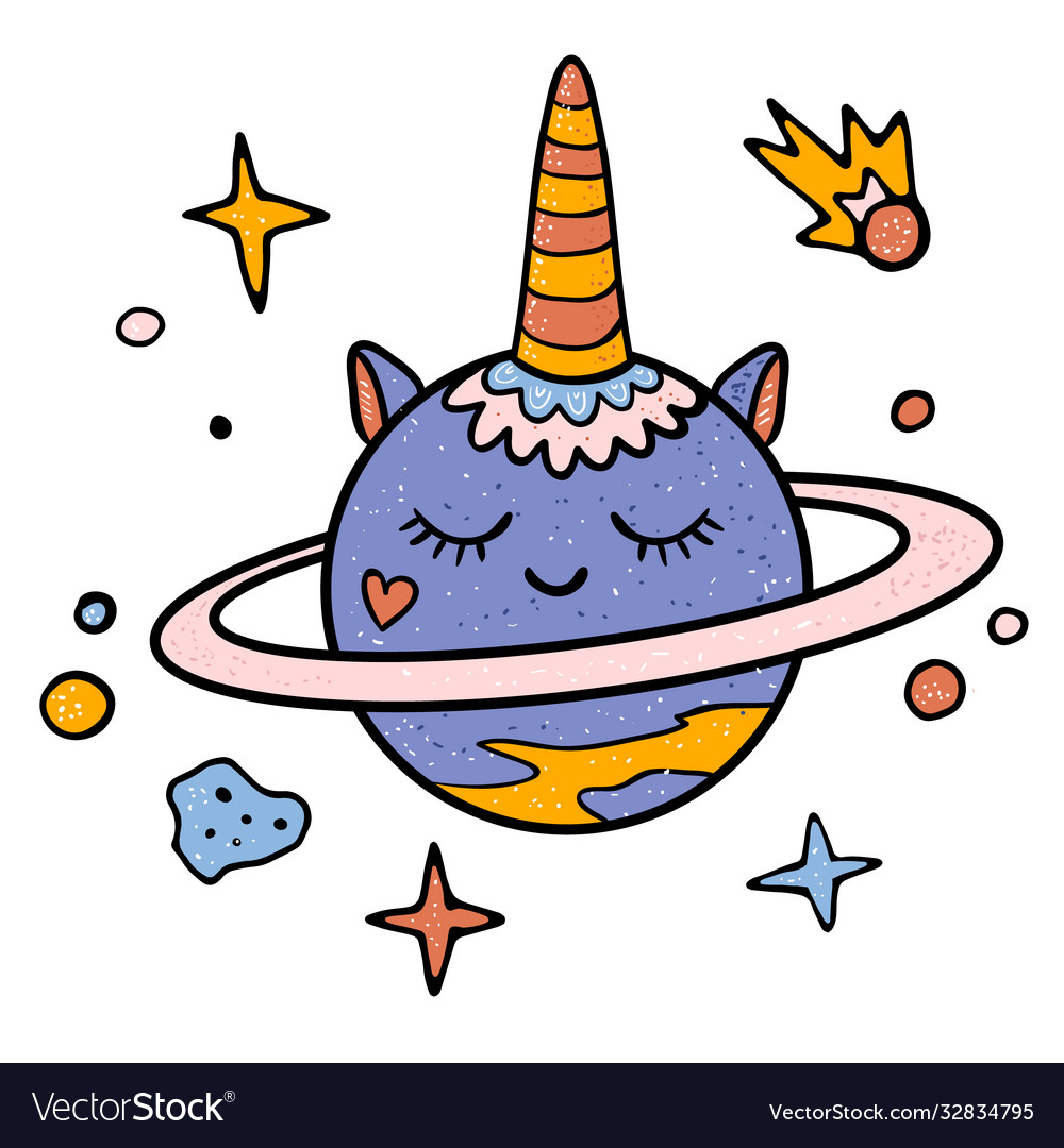 Cute planet unicorn isolated on white vector image Cute planet unicorn isolated on white