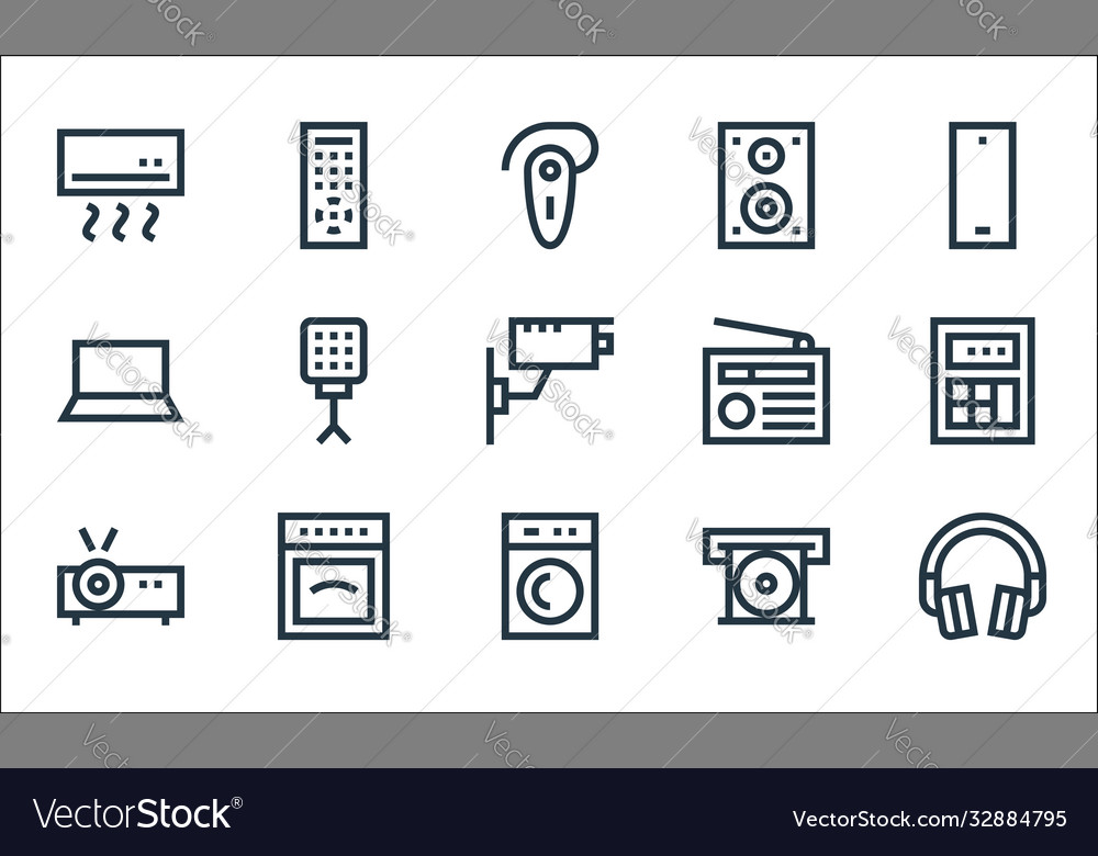 Electronics line icons linear set quality vector image Electronics line icons linear set quality