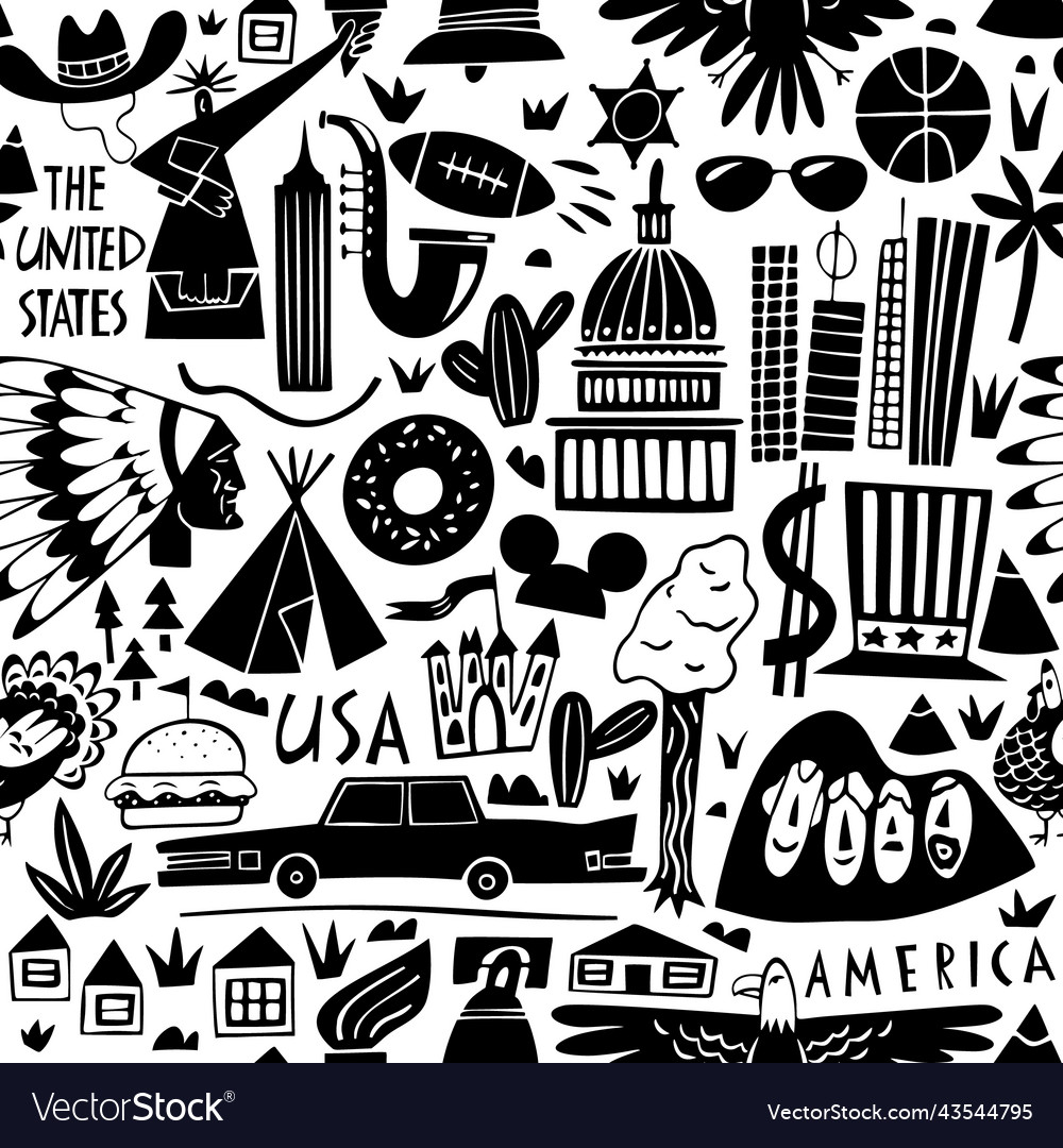 Hand drawn seamless pattern of the united states vector image Hand drawn seamless pattern of the united states