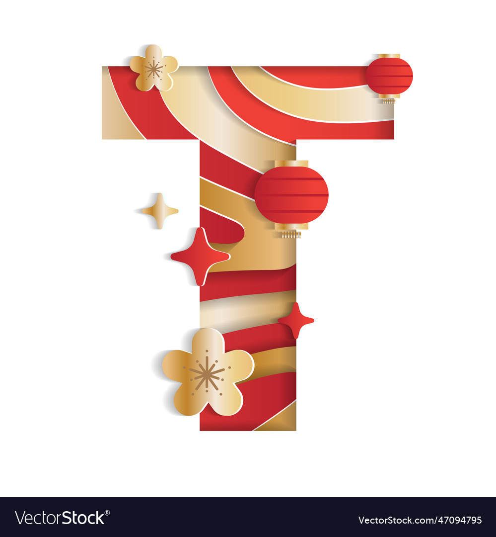Letter t alphabet font chinese new year concept