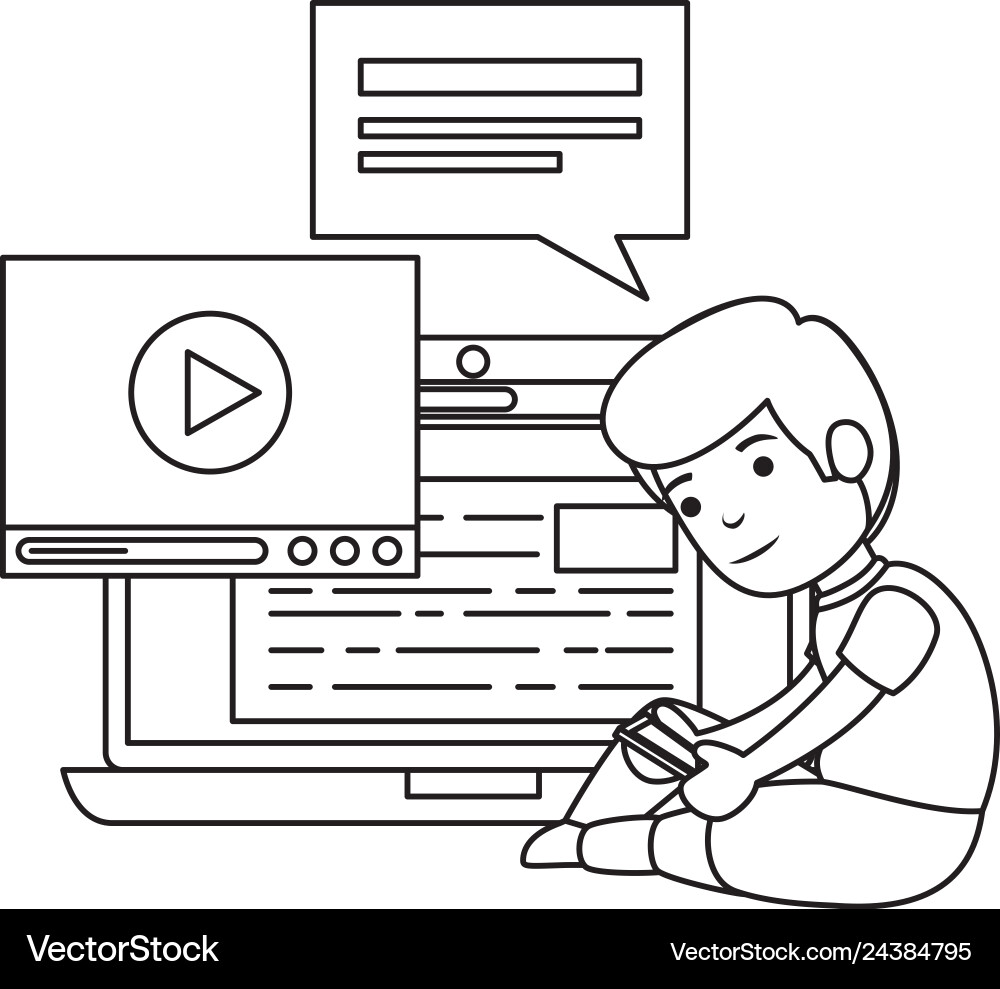 Little schoolboy with laptop computer Royalty Free Vector