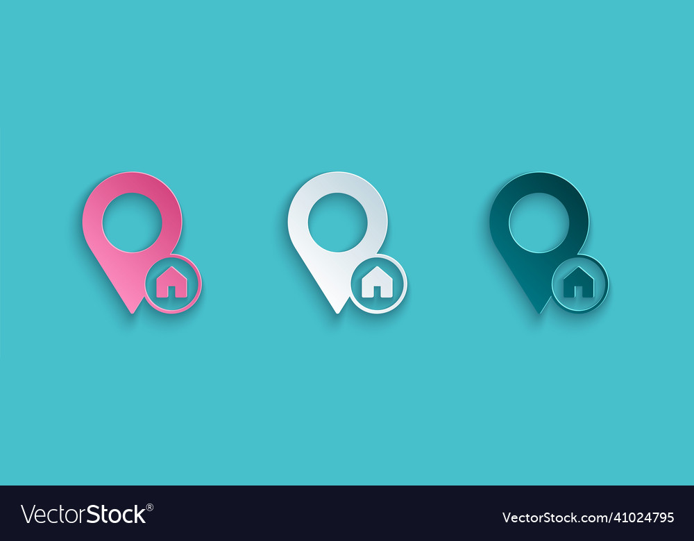 Paper cut map pointer with house icon isolated vector image Paper cut map pointer with house icon isolated
