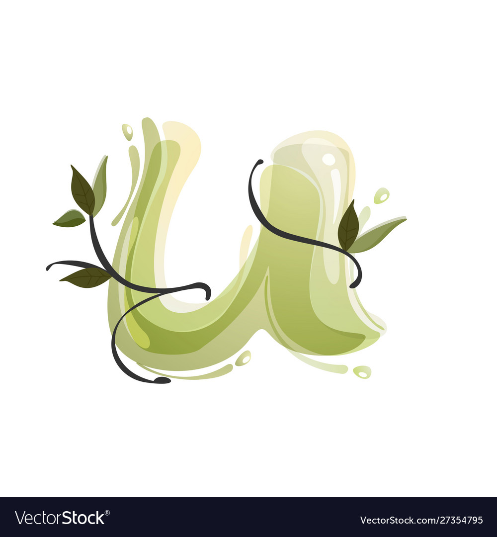 U letter watercolor hand drawn green natural logo