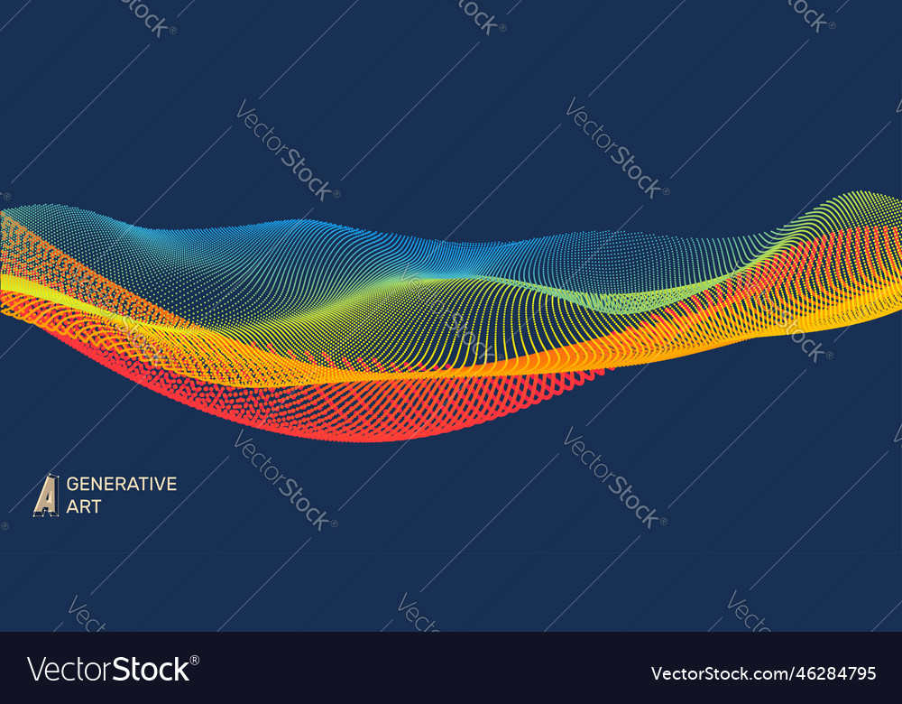 Wave with connected lines and dots glowing grid vector image Wave with connected lines and dots glowing grid