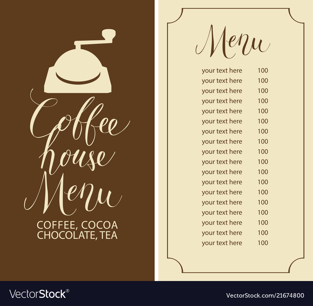 Coffee house menu with price list and coffee mill Vector Image
