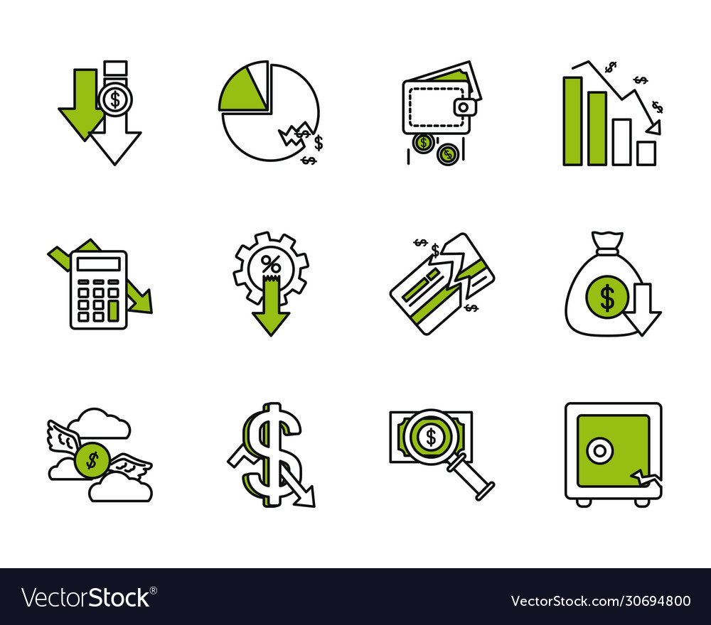 Graphic charts and financial broke icon set half Vector Image