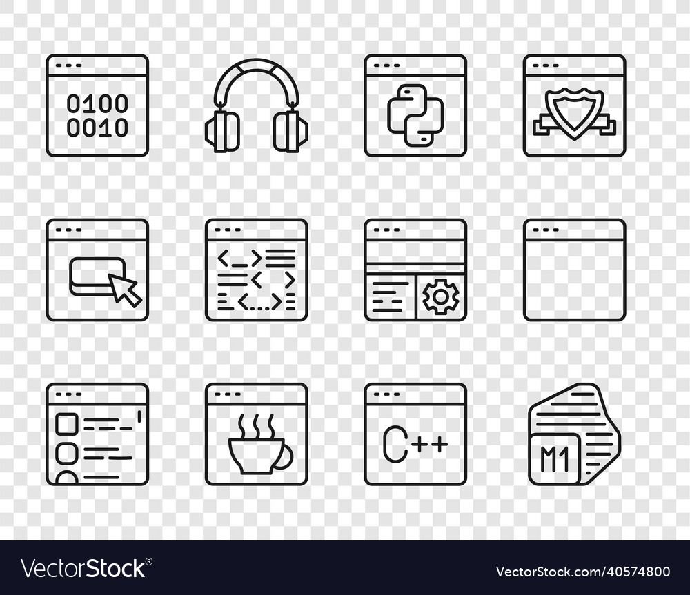 Set line browser files processor python vector image Set line browser files processor python
