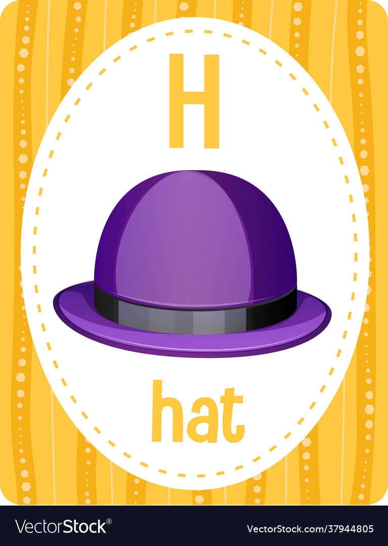 Alphabet flashcard with letter h for hat