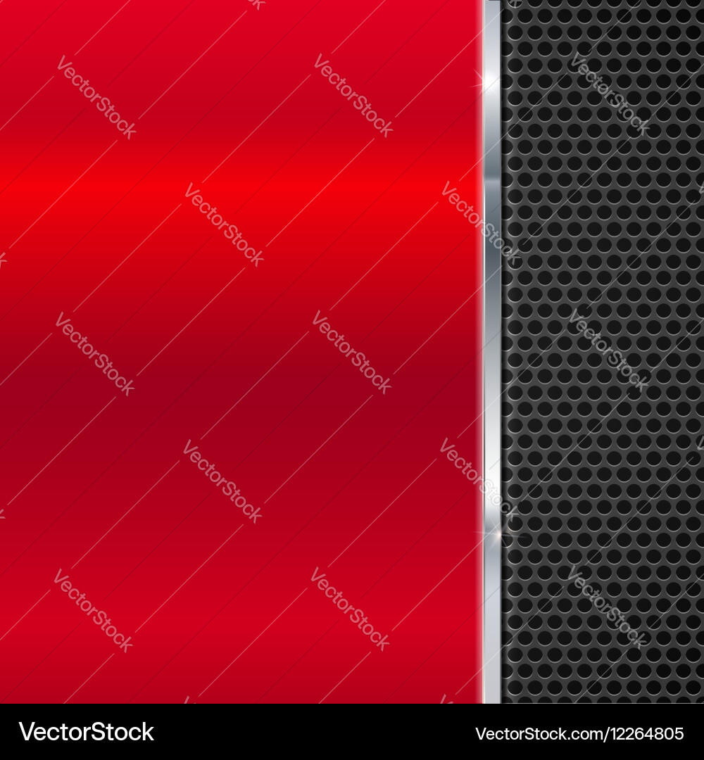 Background polished red metal and black mesh Vector Image