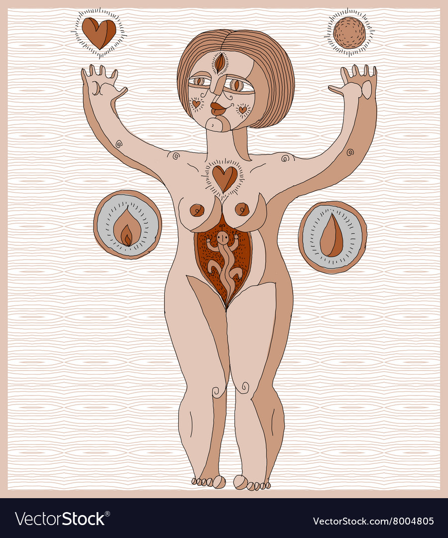 Hand drawn lined of nude woman mother love Vector Image