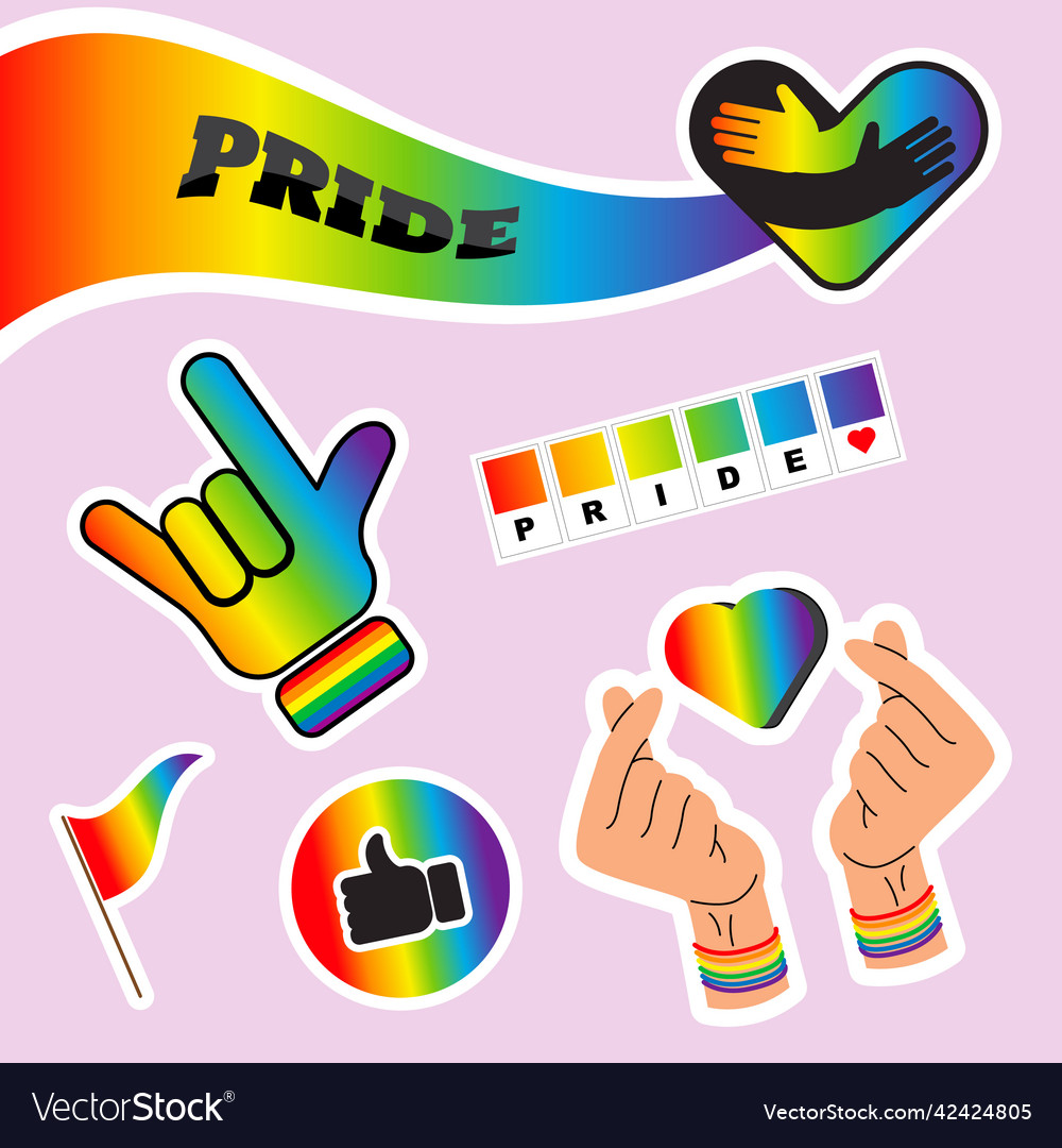 Pride Lgbtq Sticker Set Symbols Set In Rainbow Vector Image