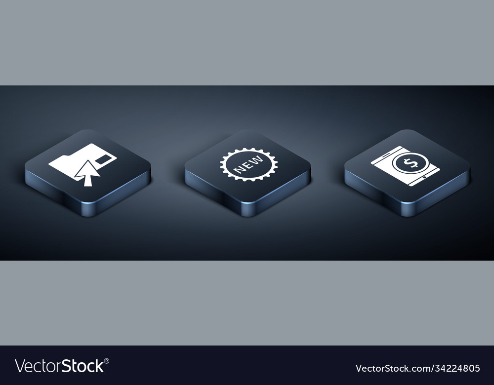 Set isometric cursor click document folder tablet vector image Set isometric cursor click document folder tablet