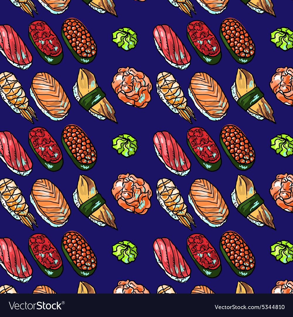 Beautifui hand drawn seamless pattern sushi