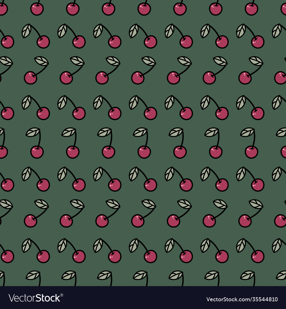 Dark green and red cherry repeat pattern vector image Dark green and red cherry repeat pattern