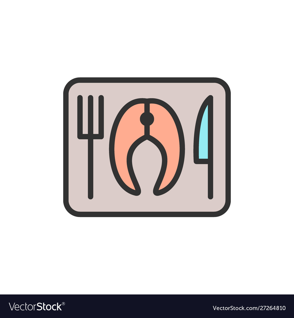 Fish dishes flat color line icon Royalty Free Vector Image