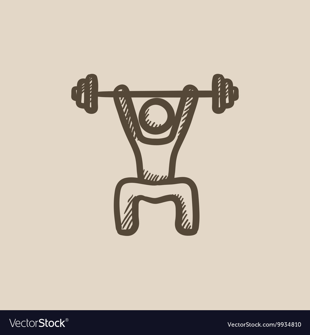 Man exercising with barbell sketch icon