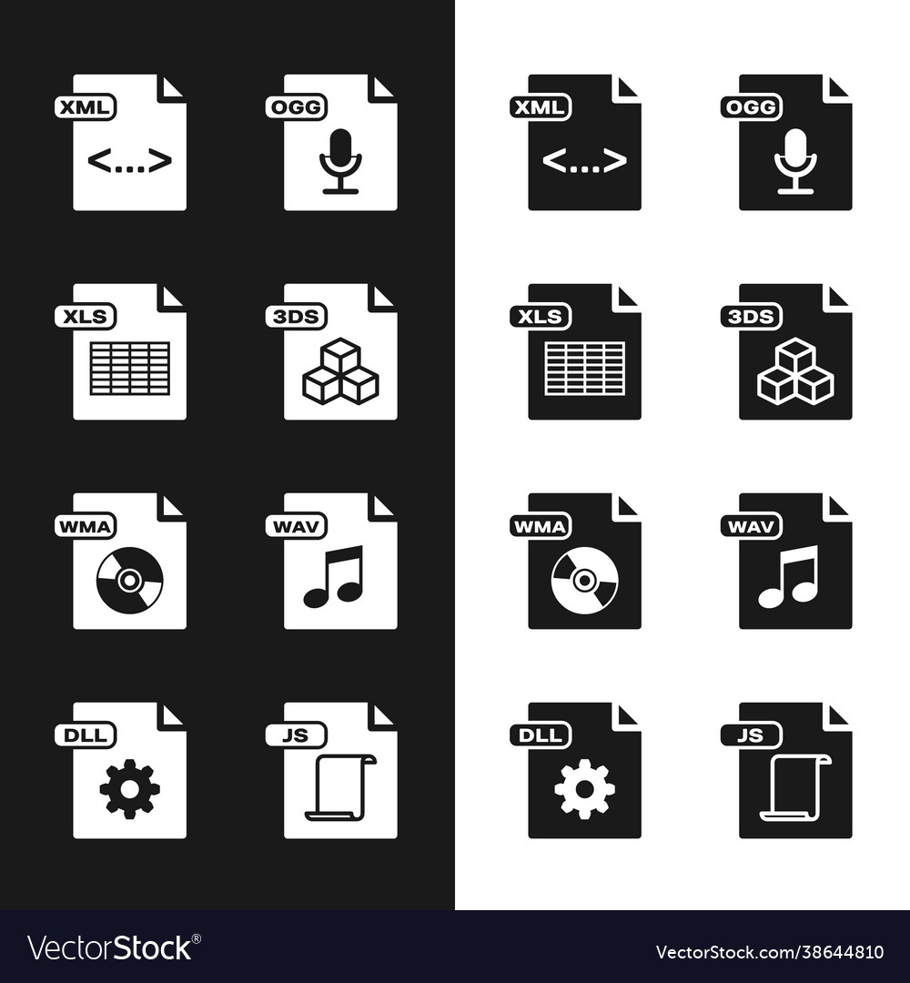 Set 3ds file document xls xml ogg wma wav js vector image Set 3ds file document xls xml ogg wma wav js