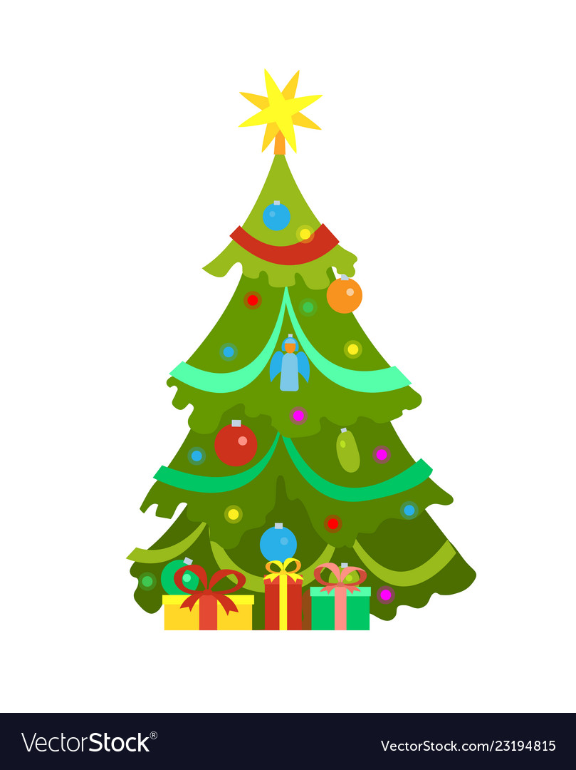 Decorated Christmas Tree Icon Isolated Royalty Free Vector