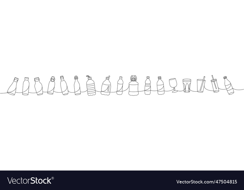 Empty Glass Bottles - One Line Art